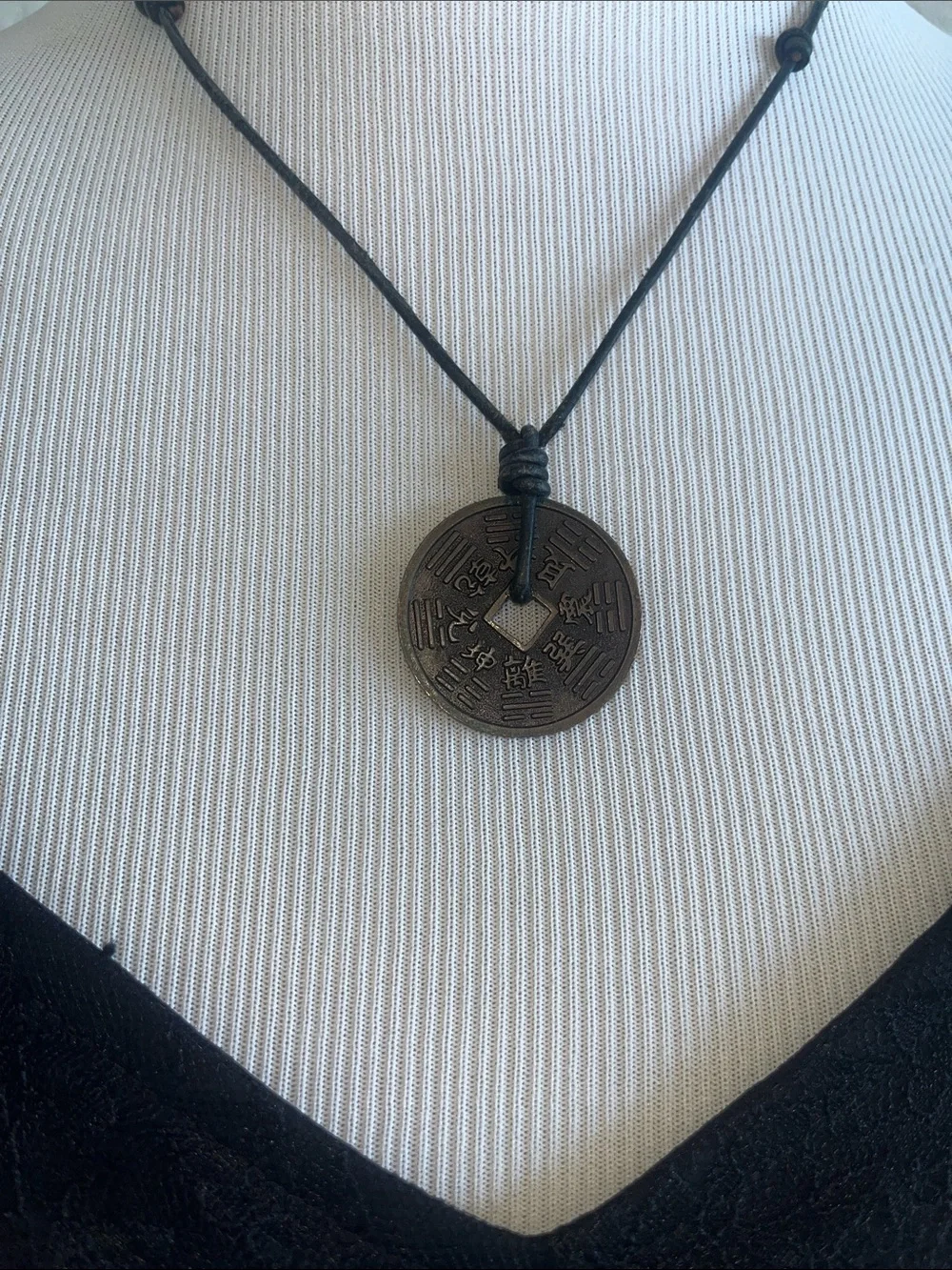 Black Cord Coin Pendant Necklace - Unbranded